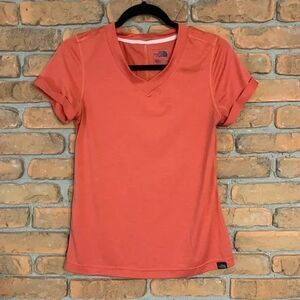 The North Face Top Womens Small Orange‎ FlashDry Athletic V-Neck Performance Tee